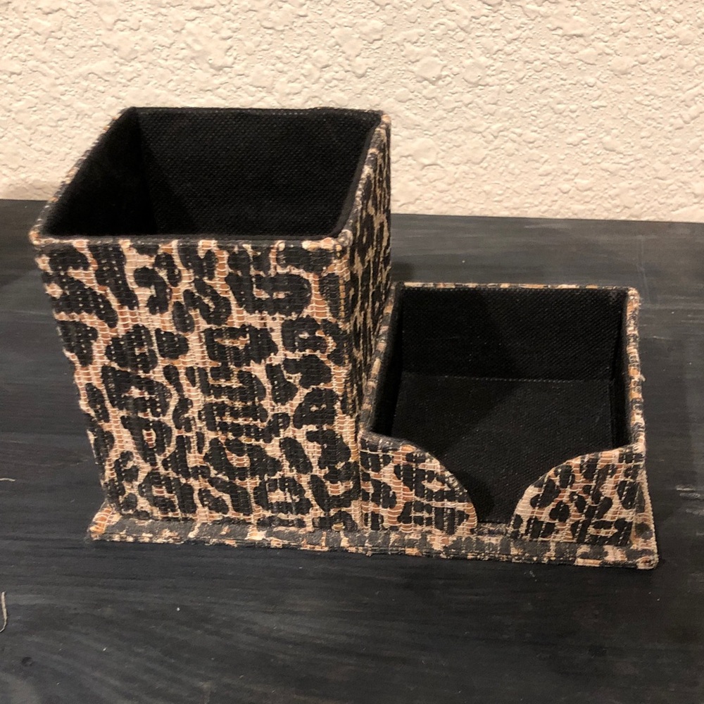 Leopard Print Desk Organizer - Black and Tan